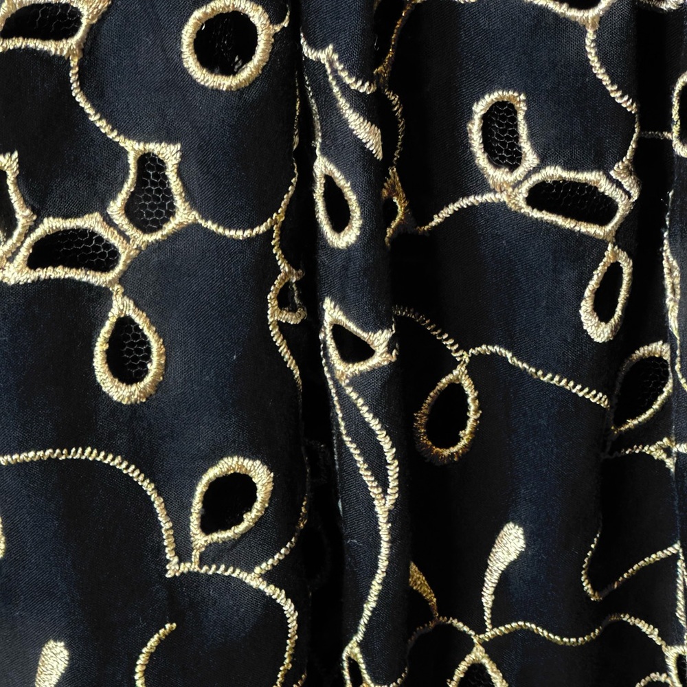 Maeve Anthropologie Strappy Eyelet Midi Flowy Dress Sz M Black Gold Metallic - Picture 7 of 8